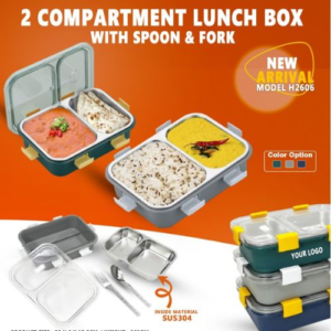 Lunch Box - H2606 2 Compartment With Spoon & Fork