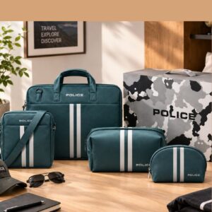 Police Crossbody Bag Combo – 4-Piece Teal Striped Set