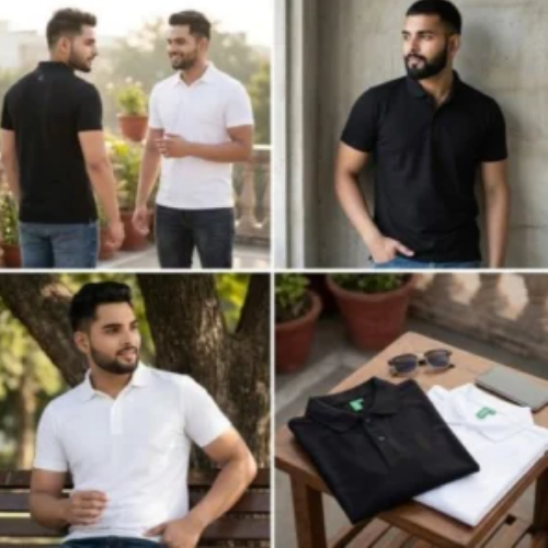 UCB Polo T Shirt for Men Polyester Polo in Black & White