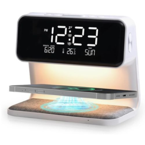 Digital Clock with Wireless Charger & Night Lamp