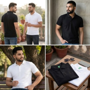 Polo T Shirt for Men | UCB Polyester Polo in Black & White
