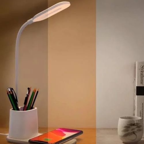 Desk Lamp with 15W Wireless Charger, Digital Clock & Pen Holder