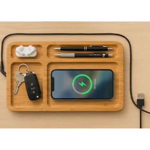 Wireless Charger – VACTIVE Bamboo 3 in 1 Desk Organizer