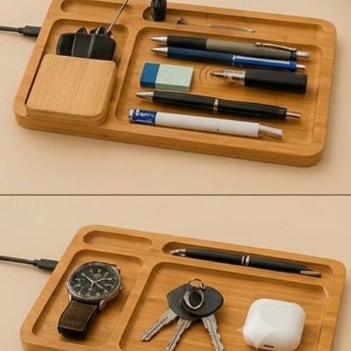 Wireless Charger – VACTIVE Bamboo 3 in 1 Desk Organizer