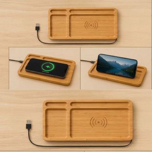 Wireless Charger – Bamboo 3 in 1 Desk Organizer